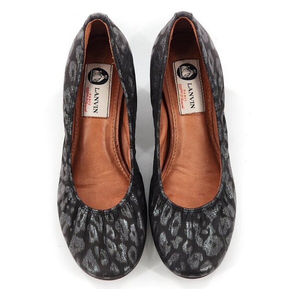 LANVIN Paris Metallic Spotted Leopard Pump Black Silver - Picture 3 of 10
